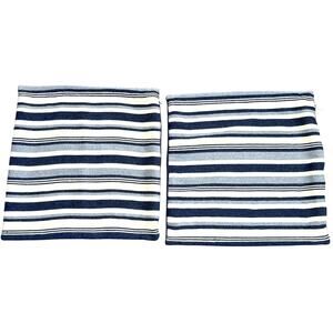 Serena & Lily Lima Alpaca Wool Blue Stripe Pillow Covers (2) Size 22x22